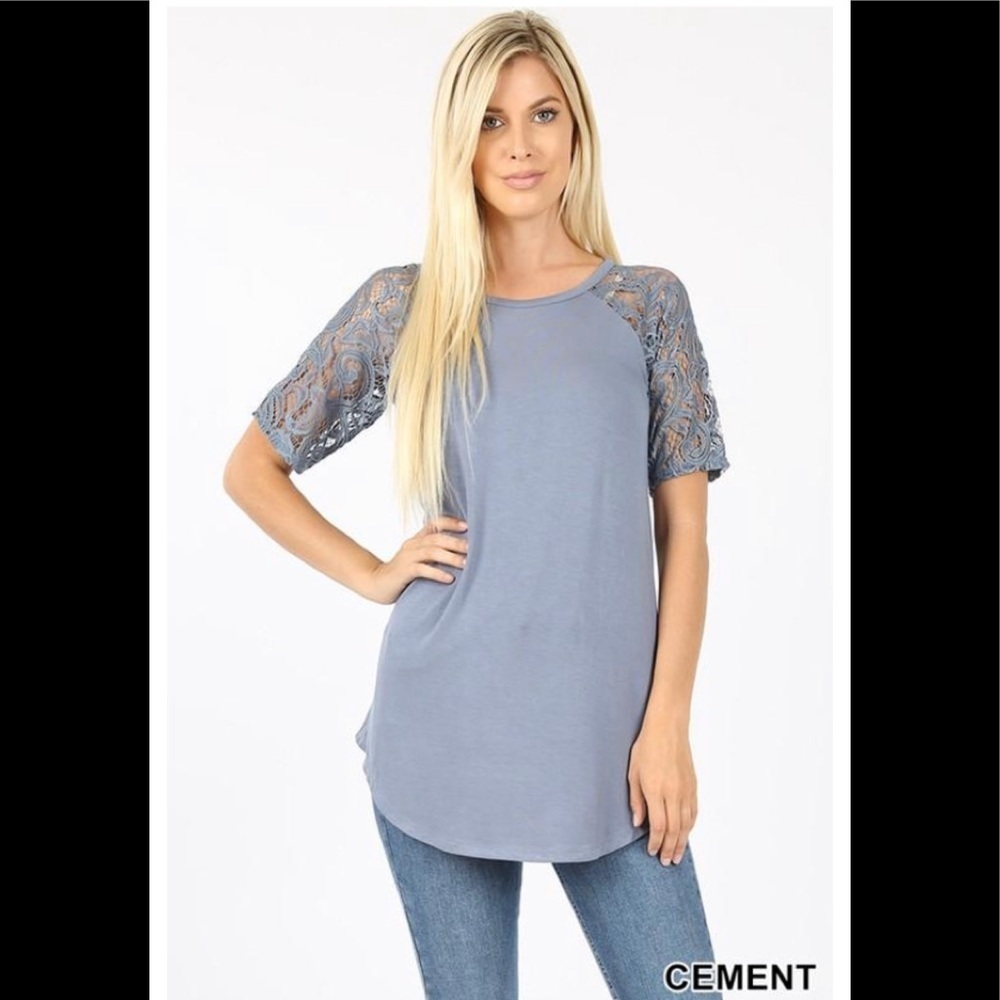 Zenana Lace sleeve shirt in cement